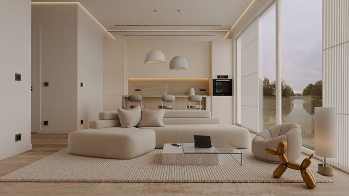 Salón luminoso en tonos neutros
